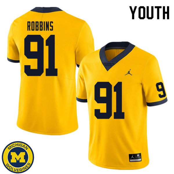 Youth University of Michigan #91 Brad Robbins Yellow Football Jersey